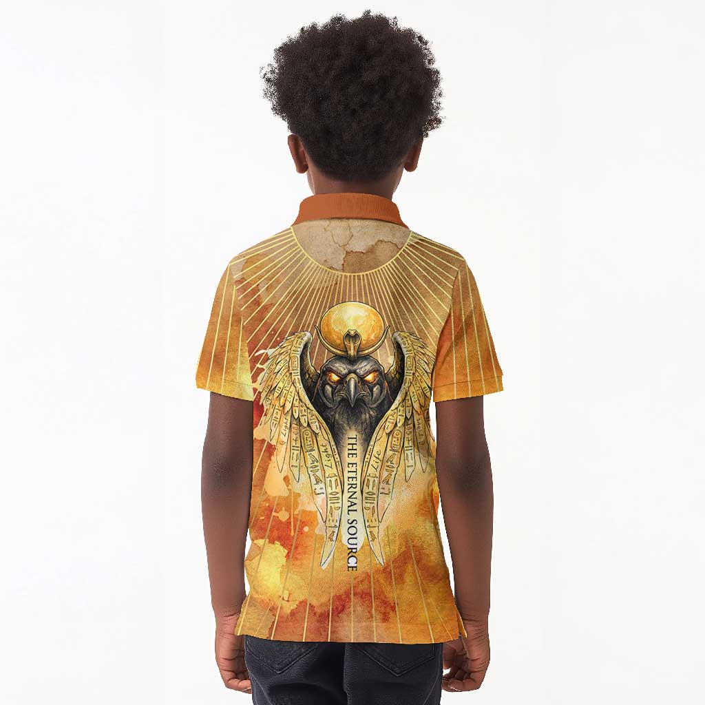 Ra Egyptian Kid Polo Shirt Sun God Eye of Ra Fiery Wings Eternal Source Golden Light