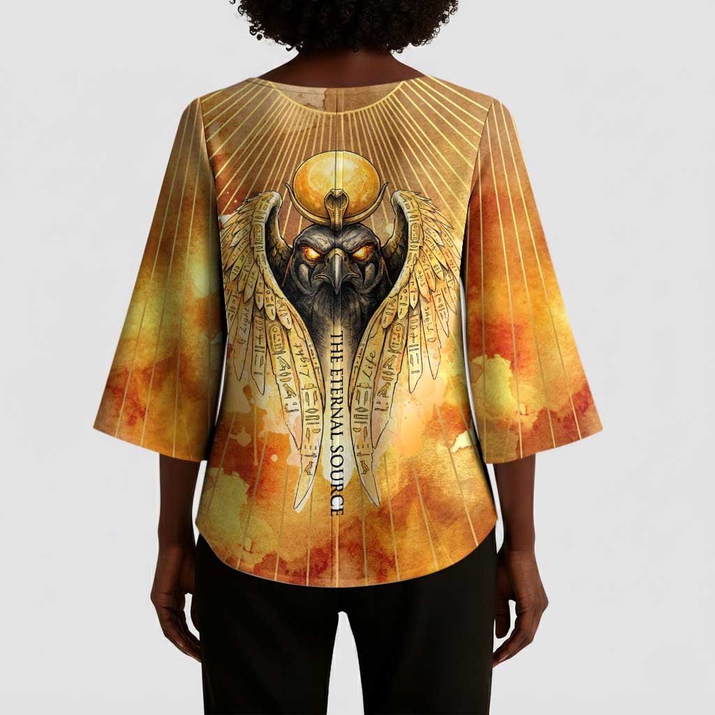 Ra Egyptian Kimono Sleeve Blouse Sun God Eye of Ra Fiery Wings Eternal Source Golden Light