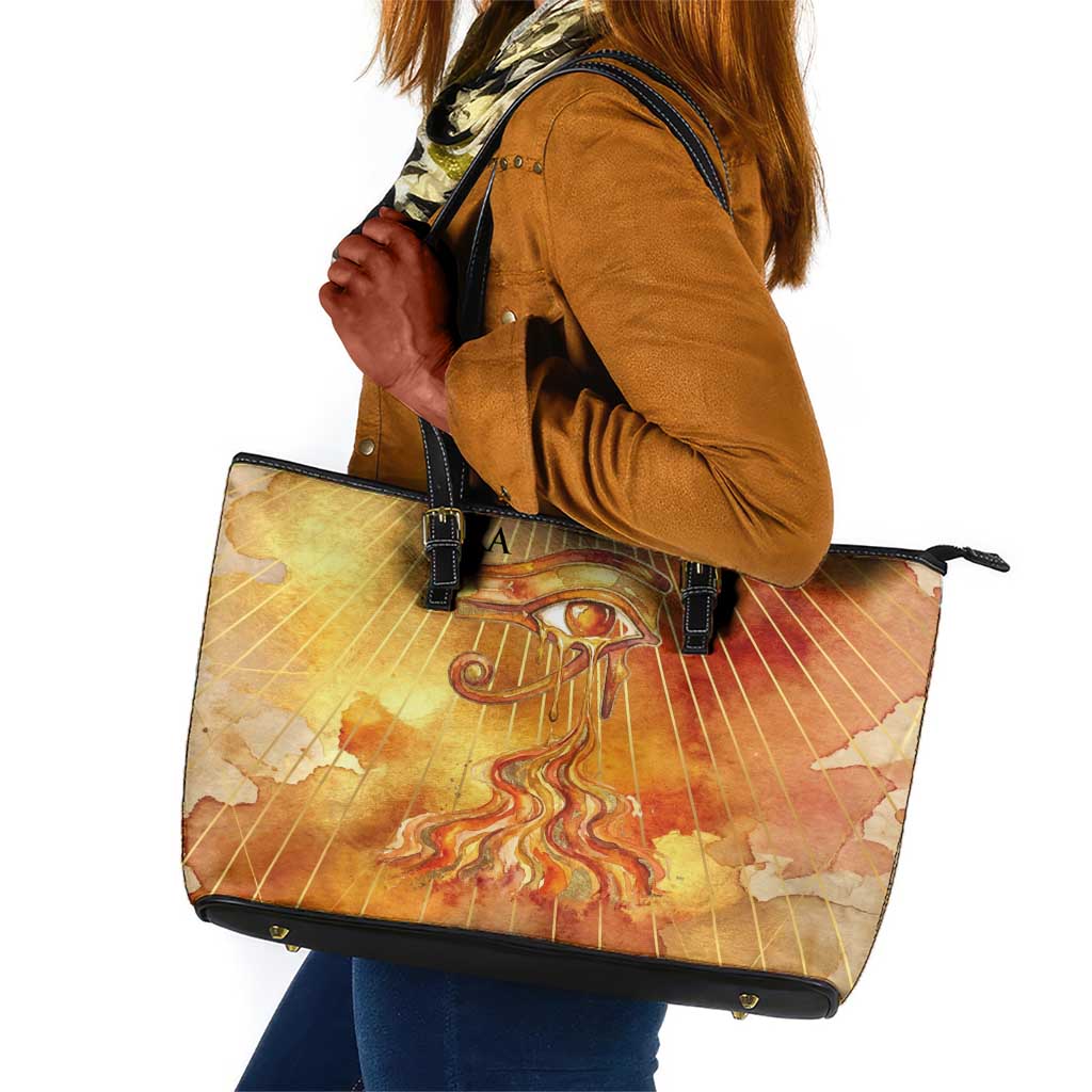 Ra Egyptian Leather Tote Bag Sun God Eye of Ra Fiery Wings Eternal Source Golden Light