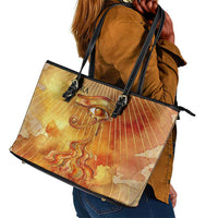 Ra Egyptian Leather Tote Bag Sun God Eye of Ra Fiery Wings Eternal Source Golden Light