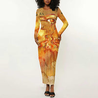 Ra Egyptian Long Sleeve Bodycon Dress Sun God Eye of Ra Fiery Wings Eternal Source Golden Light