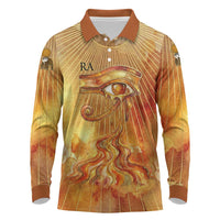 Ra Egyptian Long Sleeve Polo Shirt Sun God Eye of Ra Fiery Wings Eternal Source Golden Light