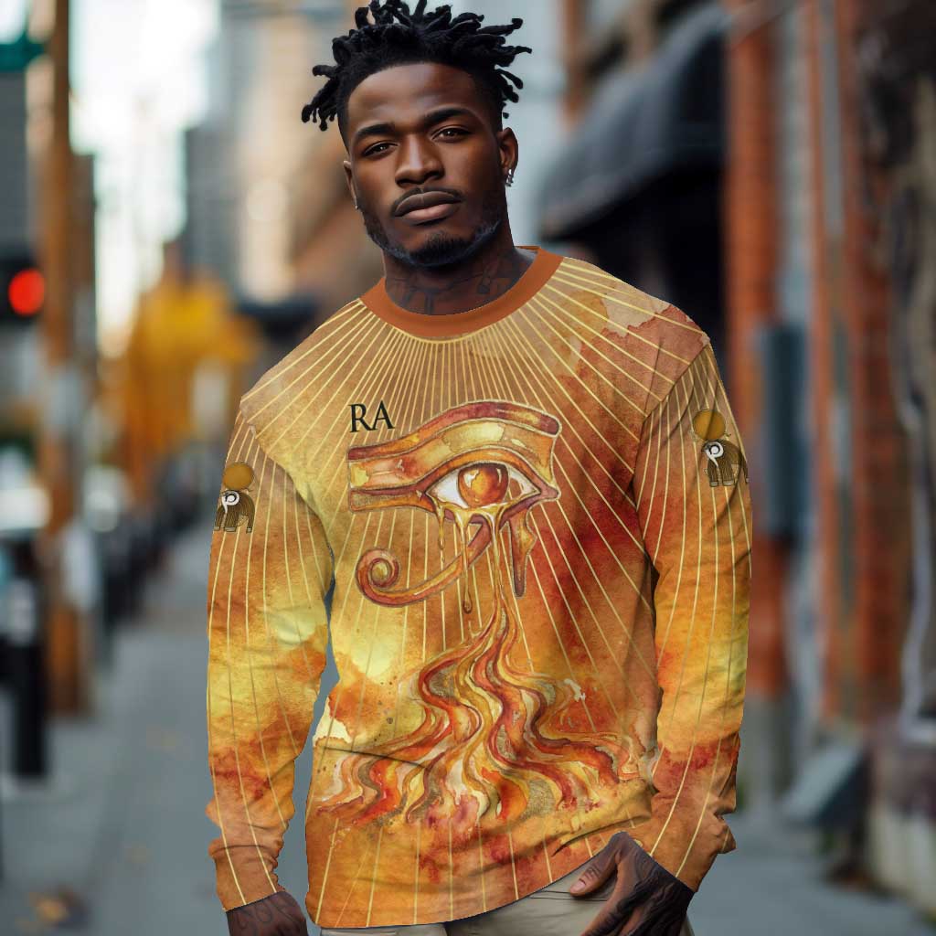 Ra Egyptian Long Sleeve Shirt Sun God Eye of Ra Fiery Wings Eternal Source Golden Light