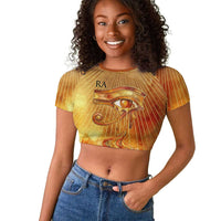 Ra Egyptian Raglan Cropped T shirt Sun God Eye of Ra Fiery Wings Eternal Source Golden Light