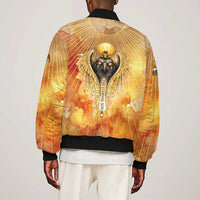 Ra Egyptian Sleeve Zip Bomber Jacket Sun God Eye of Ra Fiery Wings Eternal Source Golden Light