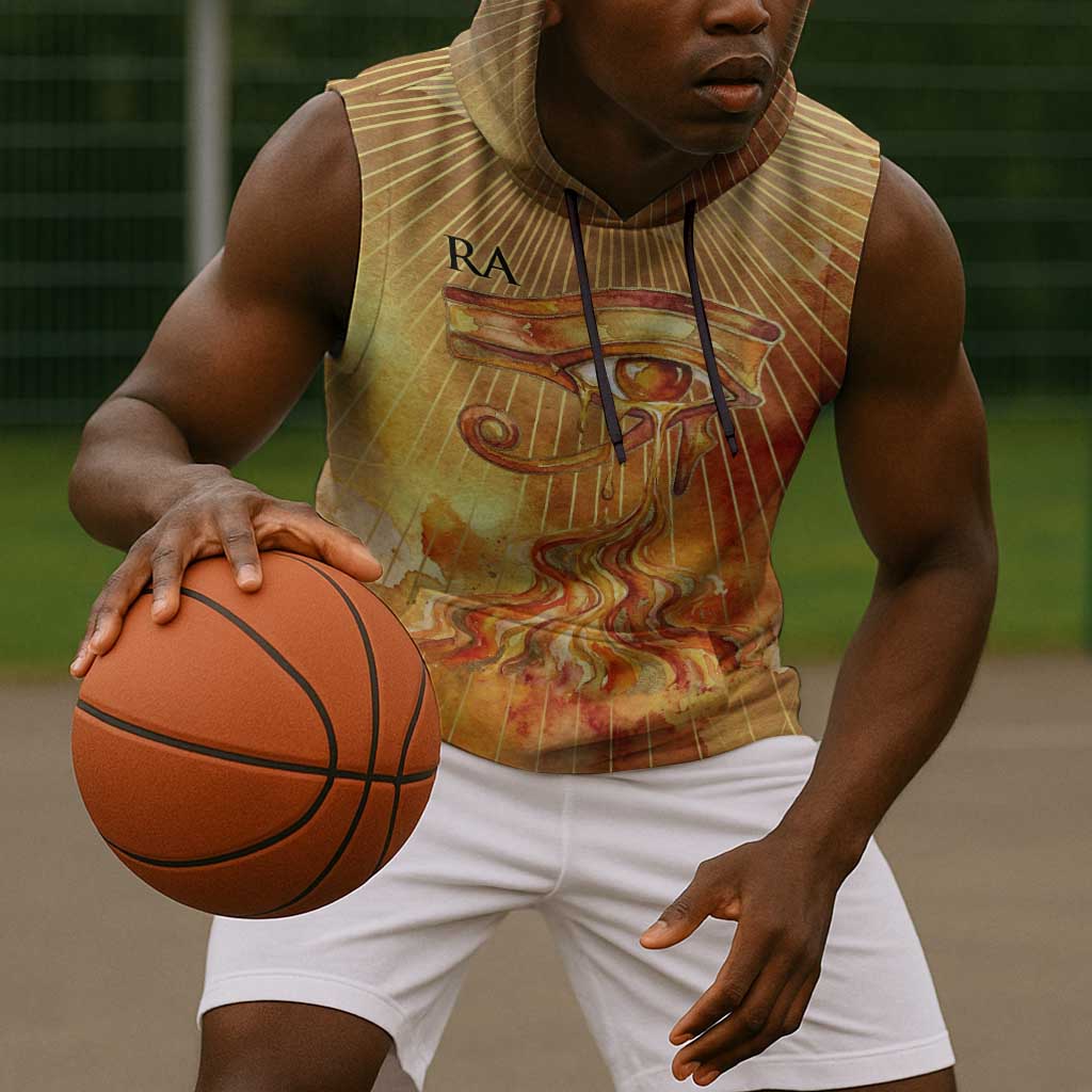 Ra Egyptian Sleeveless Hoodie Sun God Eye of Ra Fiery Wings Eternal Source Golden Light