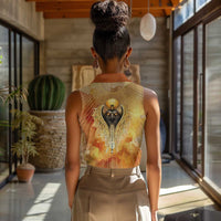Ra Egyptian Women Sleeveless Polo Shirt Sun God Eye of Ra Fiery Wings Eternal Source Golden Light