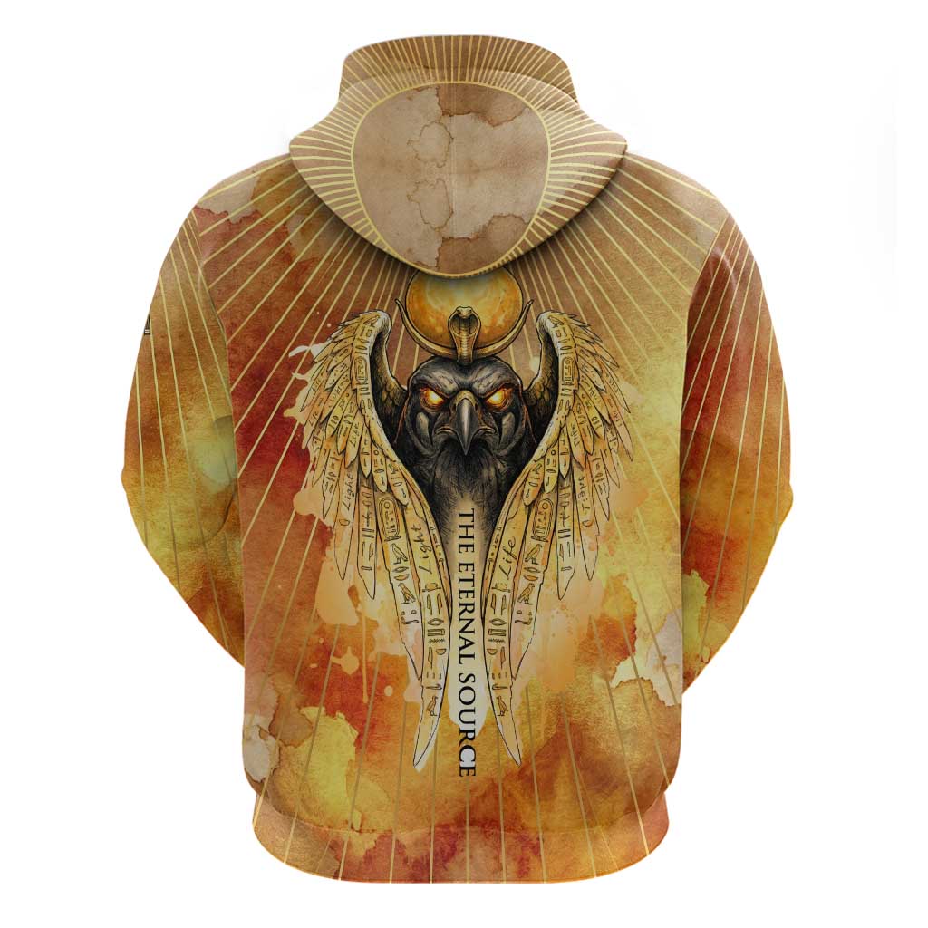 Ra Egyptian Zip Hoodie Sun God Eye of Ra Fiery Wings Eternal Source Golden Light
