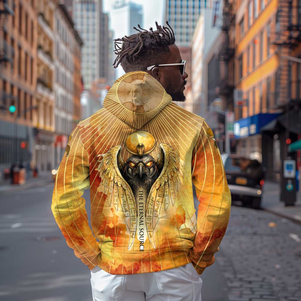 Ra Egyptian Zip Hoodie Sun God Eye of Ra Fiery Wings Eternal Source Golden Light
