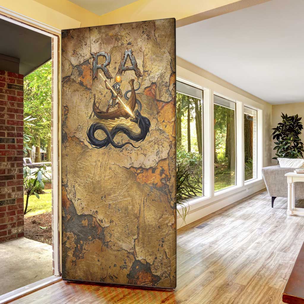 Ra Egyptian Door Cover Sun God Solar Disk Serpent Slayer Ancient Egyptian Boat of the Underworld