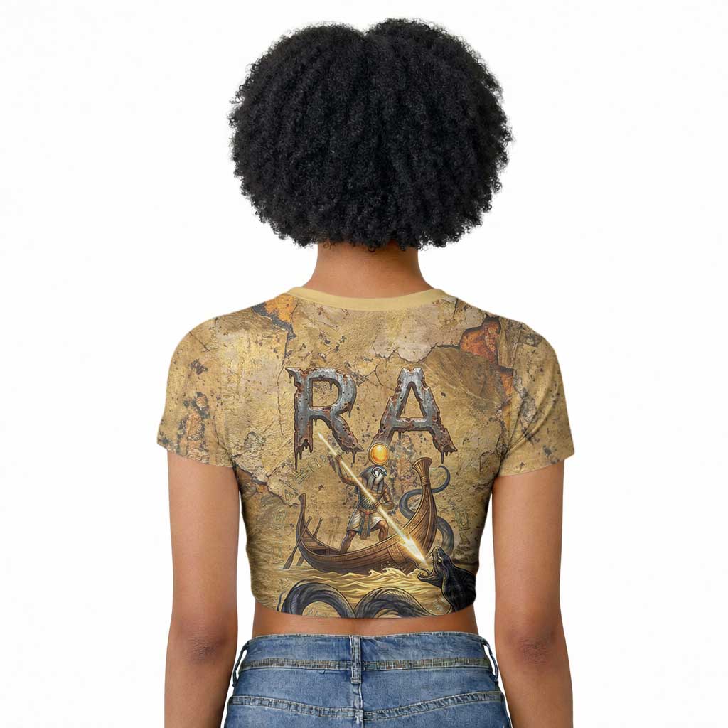 Ra Egyptian Raglan Cropped T shirt Sun God Solar Disk Serpent Slayer Ancient Egyptian Boat of the Underworld