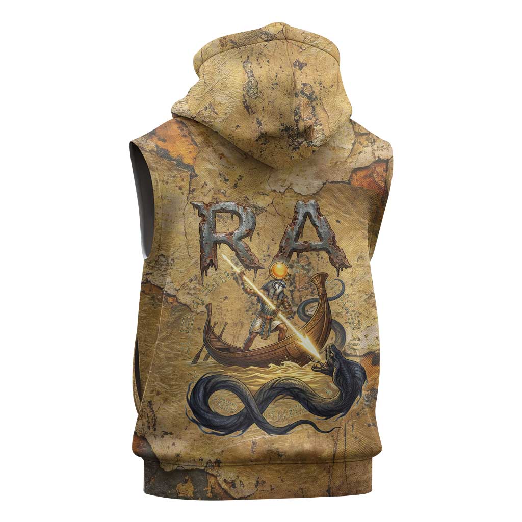 Ra Egyptian Sleeveless Zip Hoodie Sun God Solar Disk Serpent Slayer Ancient Egyptian Boat of the Underworld