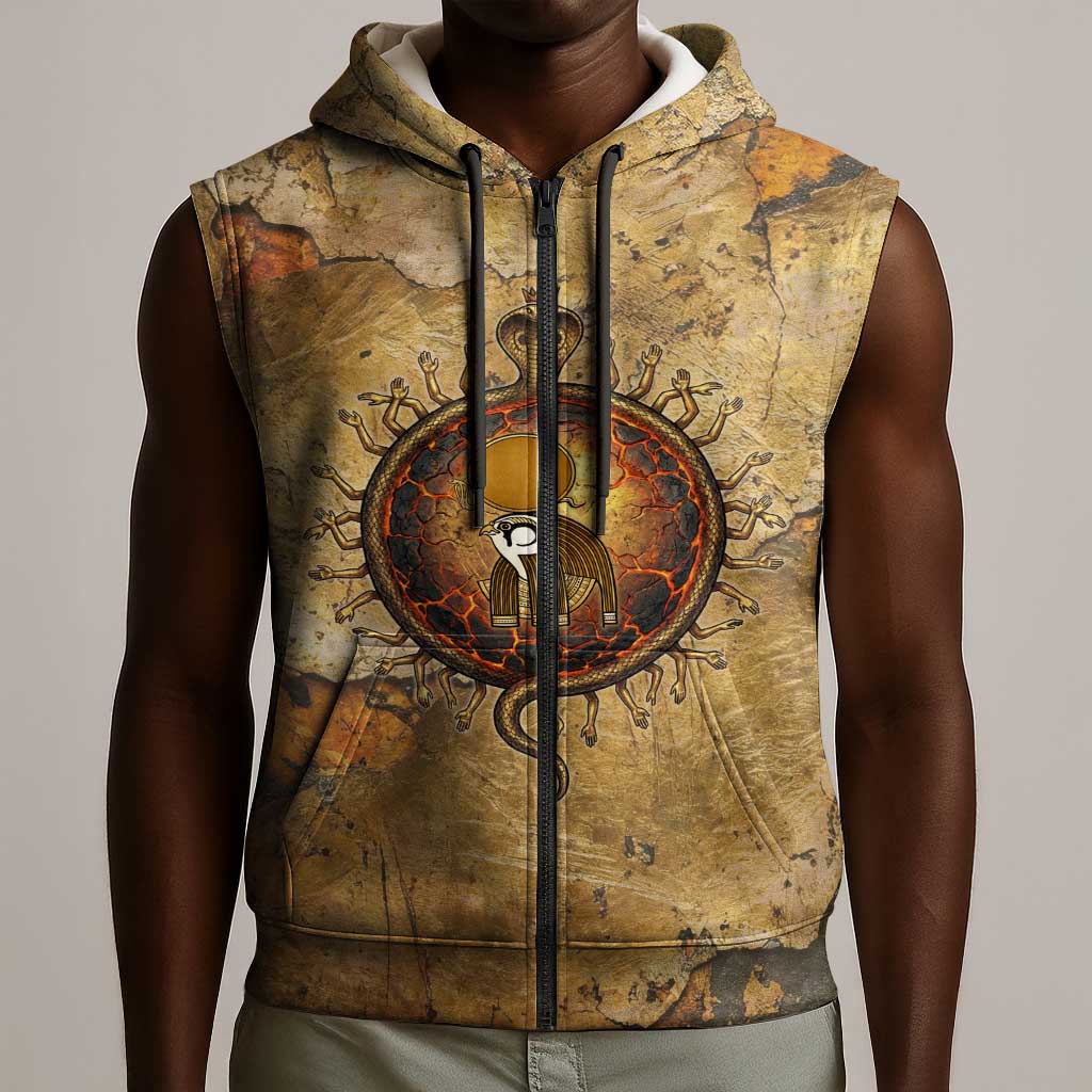 Ra Egyptian Sleeveless Zip Hoodie Sun God Solar Disk Serpent Slayer Ancient Egyptian Boat of the Underworld