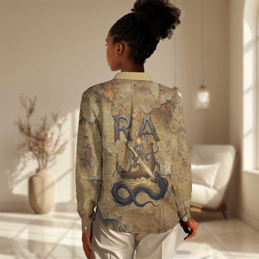 Ra Egyptian Women Casual Shirt Sun God Solar Disk Serpent Slayer Ancient Egyptian Boat of the Underworld