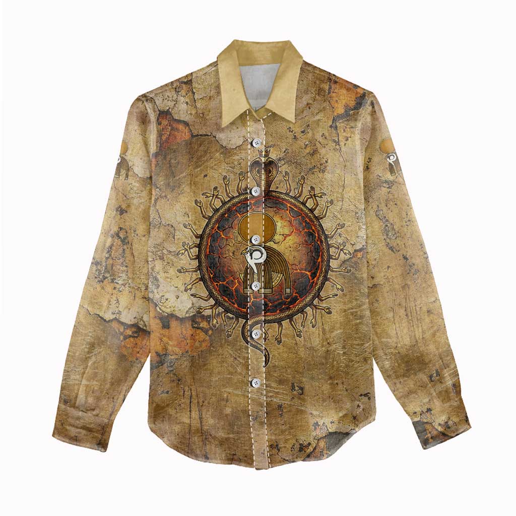 Ra Egyptian Women Casual Shirt Sun God Solar Disk Serpent Slayer Ancient Egyptian Boat of the Underworld