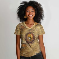 Ra Egyptian Women V-Neck T-Shirt Sun God Solar Disk Serpent Slayer Ancient Egyptian Boat of the Underworld