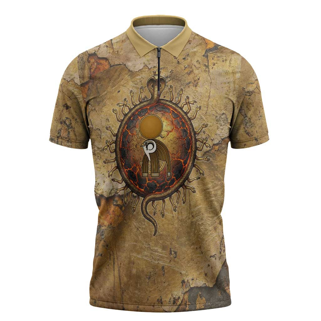 Ra Egyptian Zipper Polo Shirt Sun God Solar Disk Serpent Slayer Ancient Egyptian Boat of the Underworld