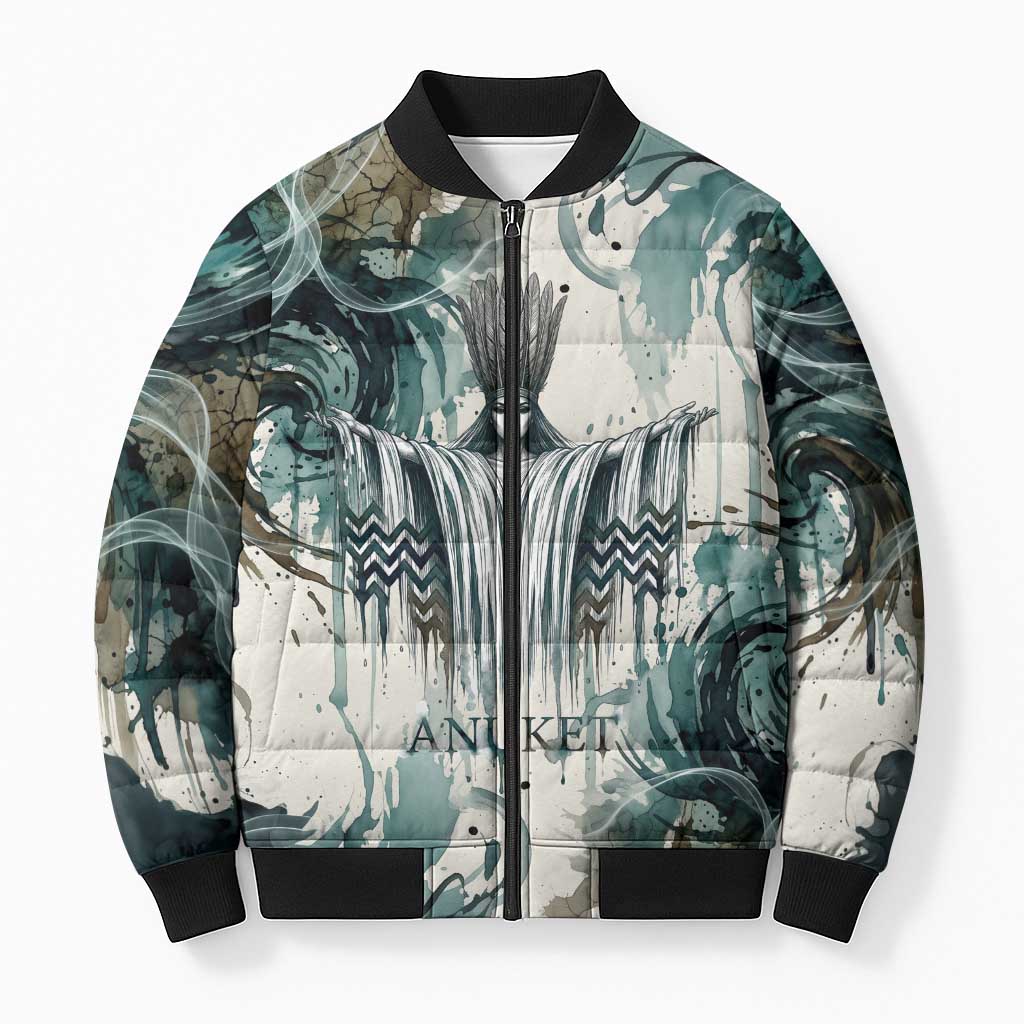 Anuket Egyptian Bomber Puffer Jacket Goddess of the Nile Flowing Water Gazelle Spirit The Embracer