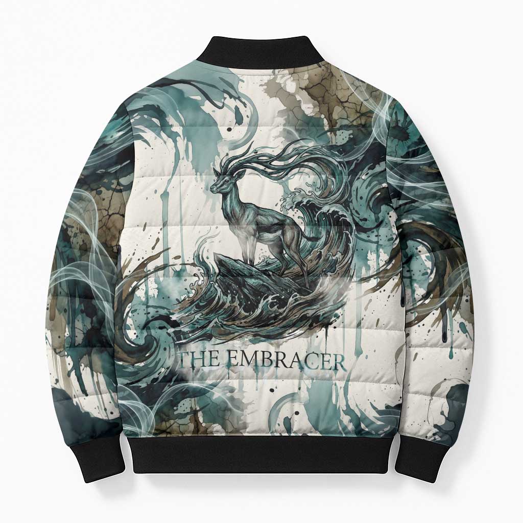 Anuket Egyptian Bomber Puffer Jacket Goddess of the Nile Flowing Water Gazelle Spirit The Embracer