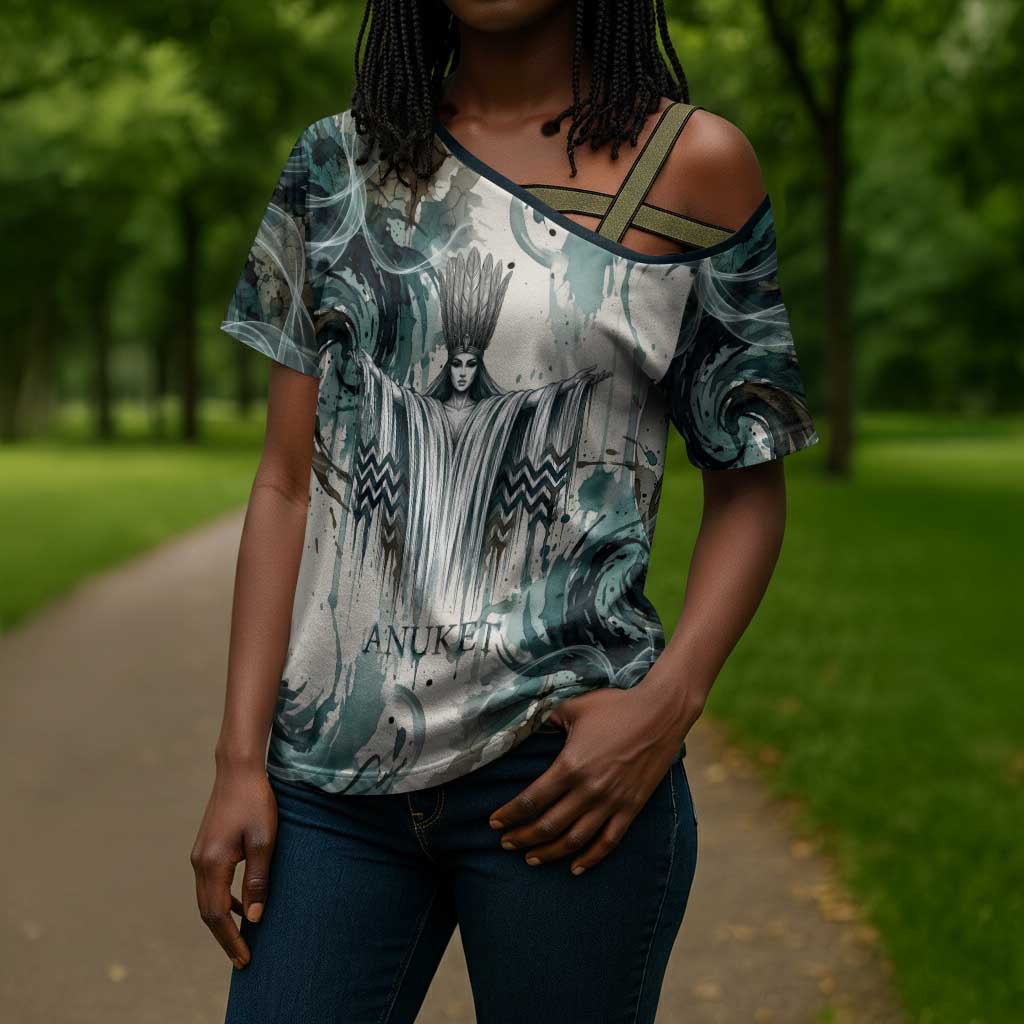 Anuket Egyptian Cross Shoulder Shirt Goddess of the Nile Flowing Water Gazelle Spirit The Embracer