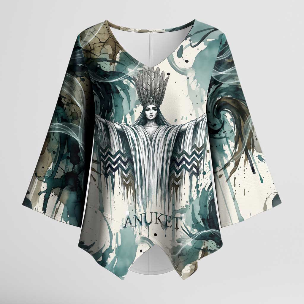 Anuket Egyptian Kimono Sleeve Blouse Goddess of the Nile Flowing Water Gazelle Spirit The Embracer