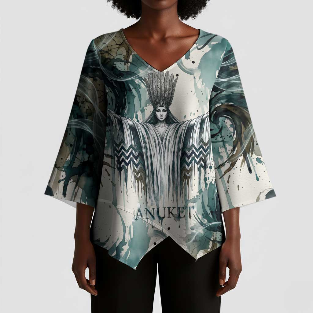 Anuket Egyptian Kimono Sleeve Blouse Goddess of the Nile Flowing Water Gazelle Spirit The Embracer