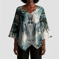 Anuket Egyptian Kimono Sleeve Blouse Goddess of the Nile Flowing Water Gazelle Spirit The Embracer