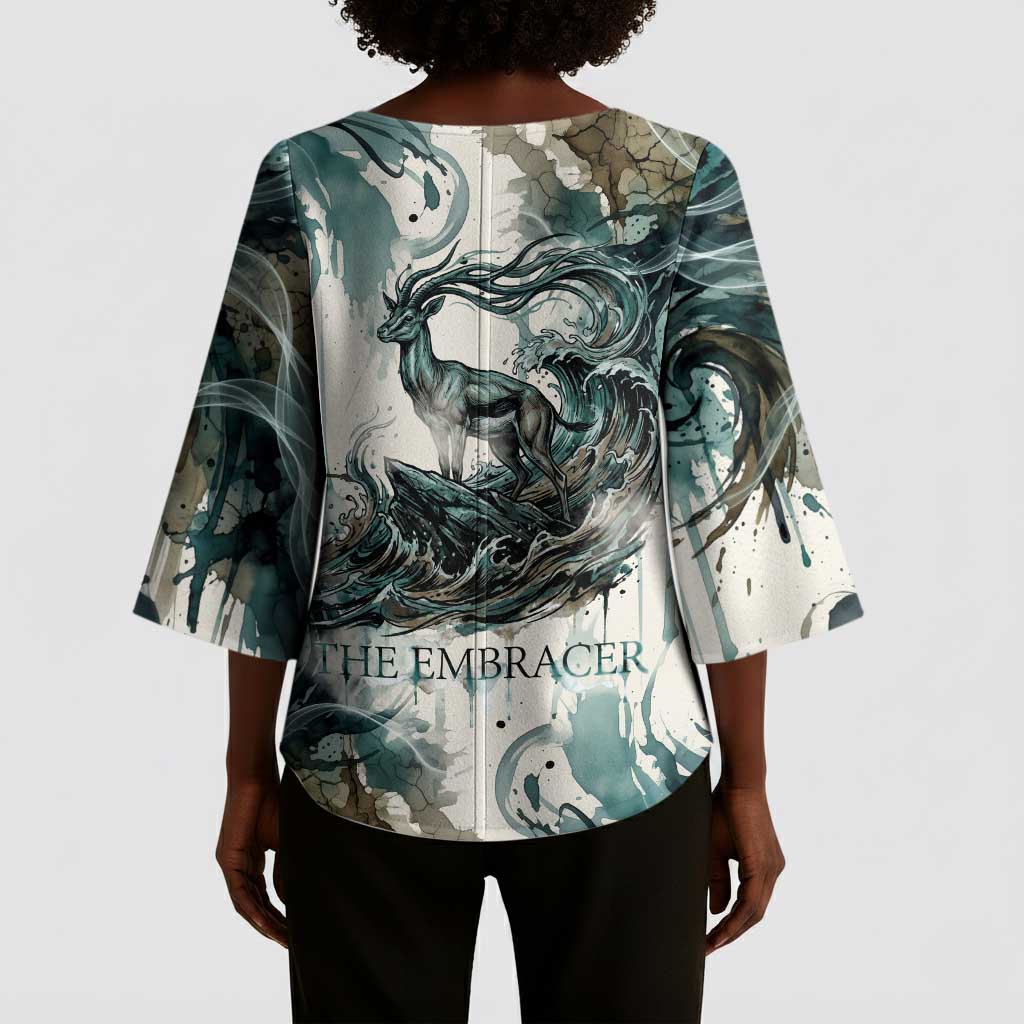Anuket Egyptian Kimono Sleeve Blouse Goddess of the Nile Flowing Water Gazelle Spirit The Embracer