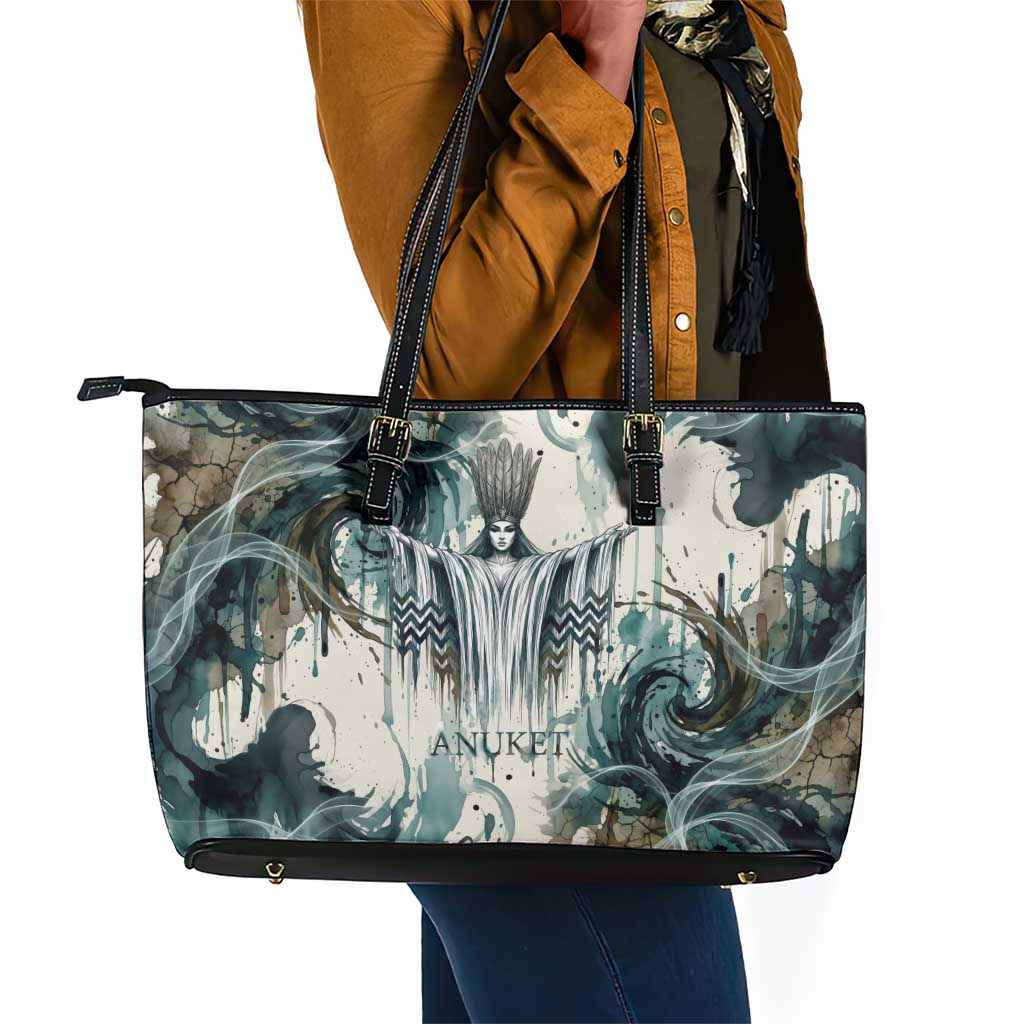 Anuket Egyptian Leather Tote Bag Goddess of the Nile Flowing Water Gazelle Spirit The Embracer