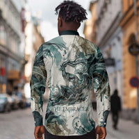 Anuket Egyptian Long Sleeve Button Shirt Goddess of the Nile Flowing Water Gazelle Spirit The Embracer