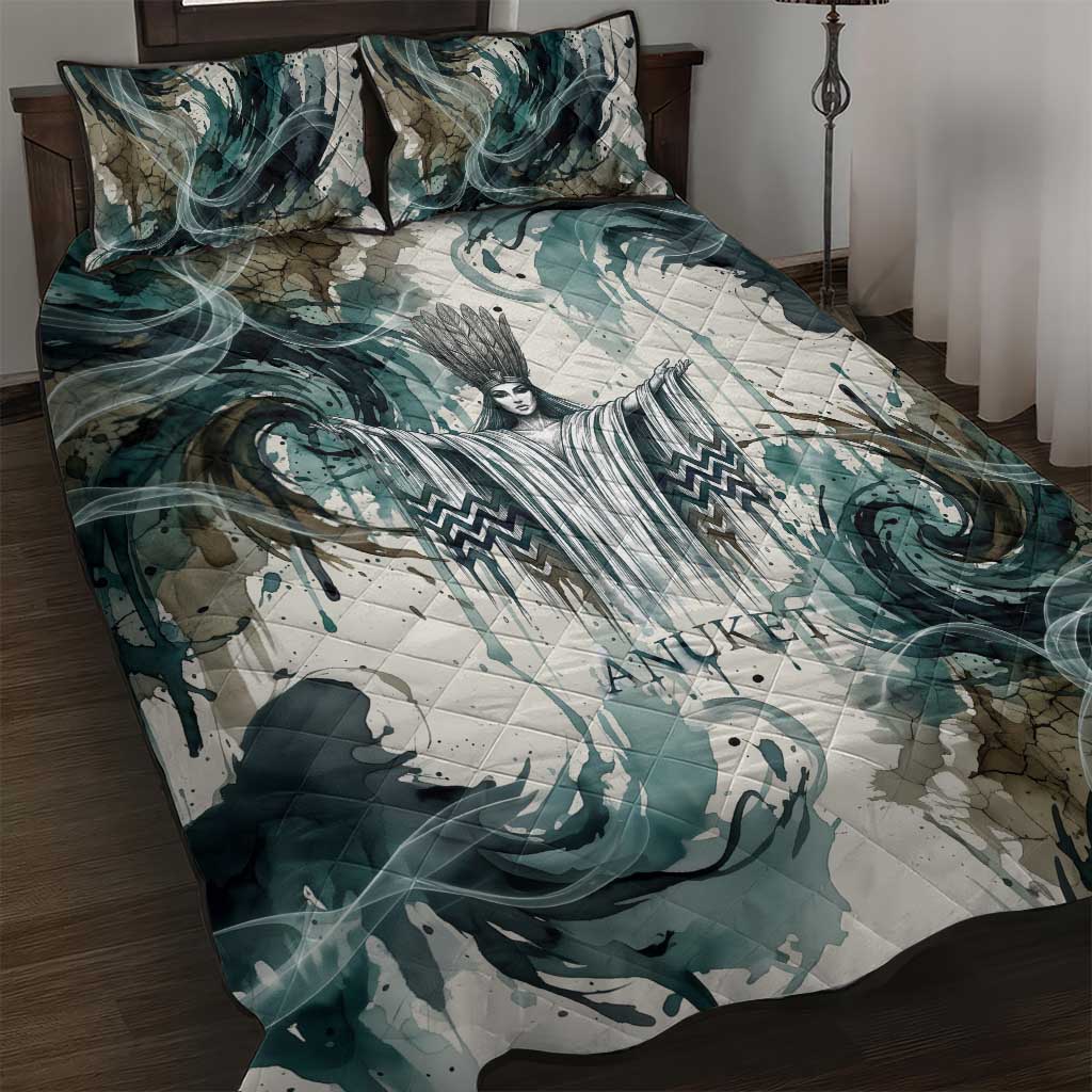 Anuket Egyptian Quilt Bed Set Goddess of the Nile Flowing Water Gazelle Spirit The Embracer
