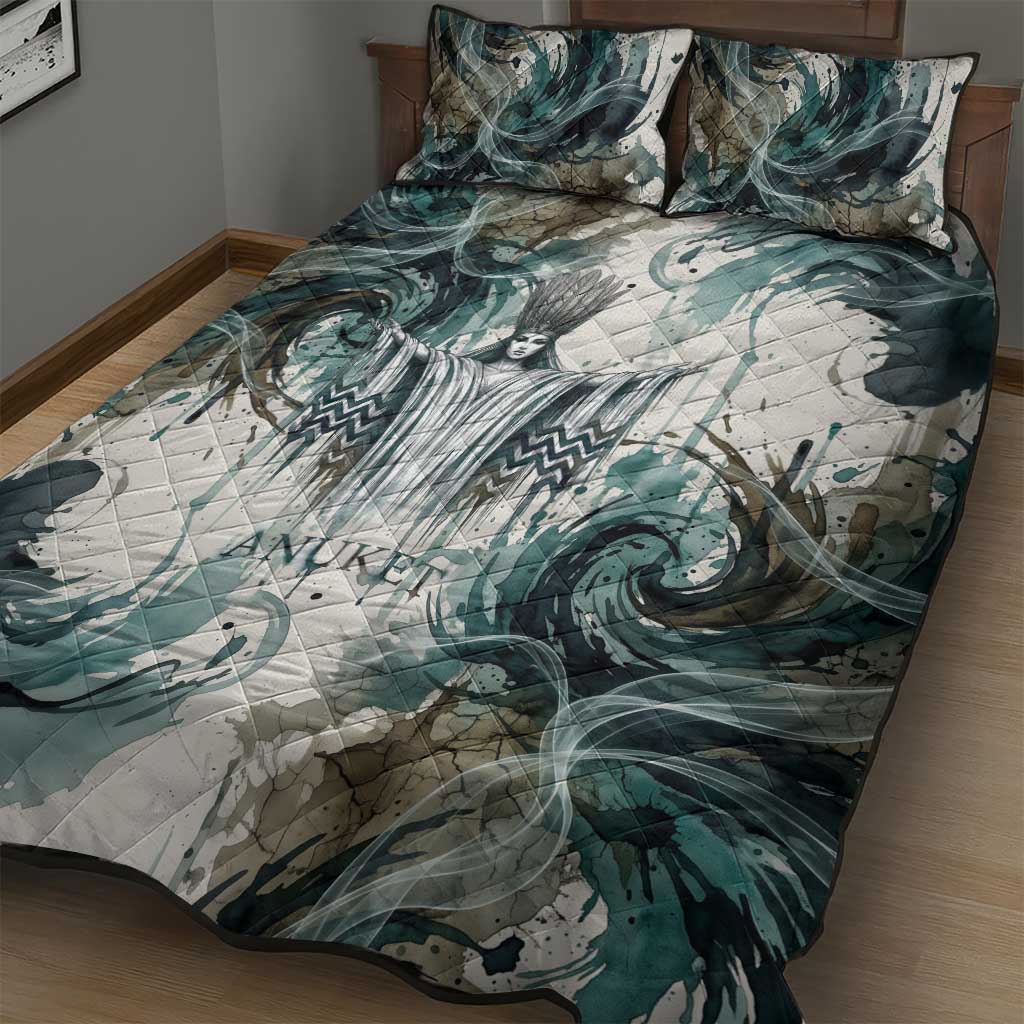 Anuket Egyptian Quilt Bed Set Goddess of the Nile Flowing Water Gazelle Spirit The Embracer