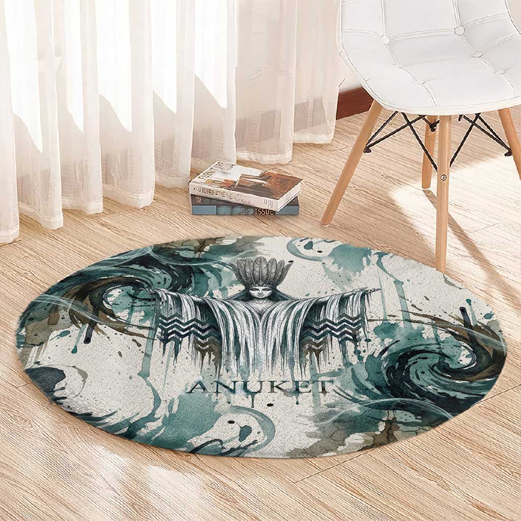 Anuket Egyptian Round Carpet Goddess of the Nile Flowing Water Gazelle Spirit The Embracer