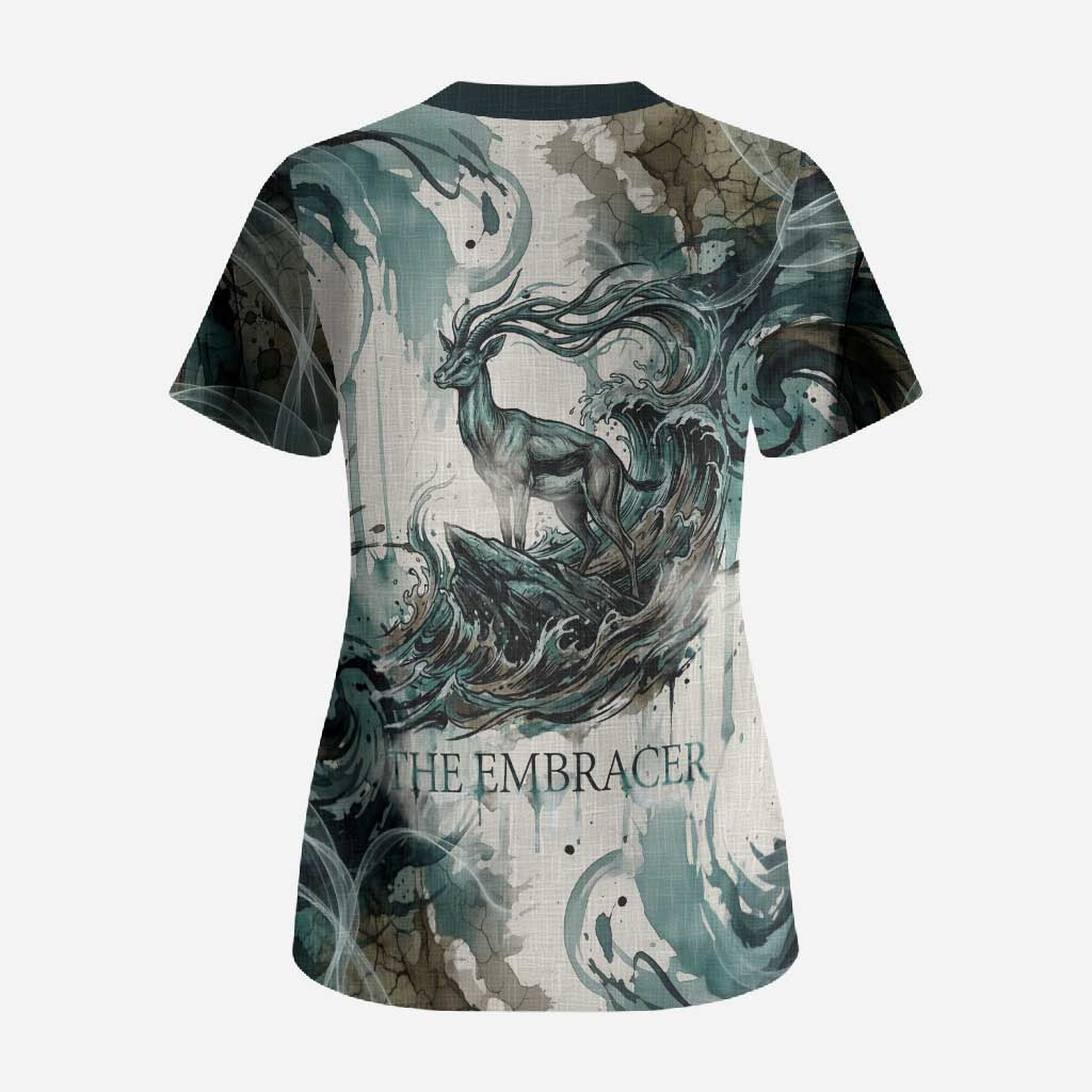 Anuket Egyptian Scrub Top Goddess of the Nile Flowing Water Gazelle Spirit The Embracer