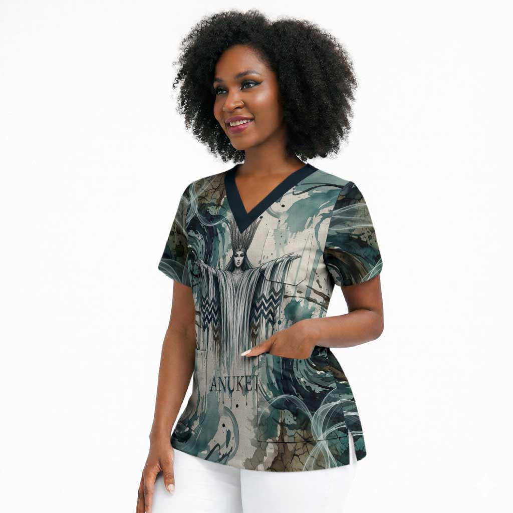 Anuket Egyptian Scrub Top Goddess of the Nile Flowing Water Gazelle Spirit The Embracer