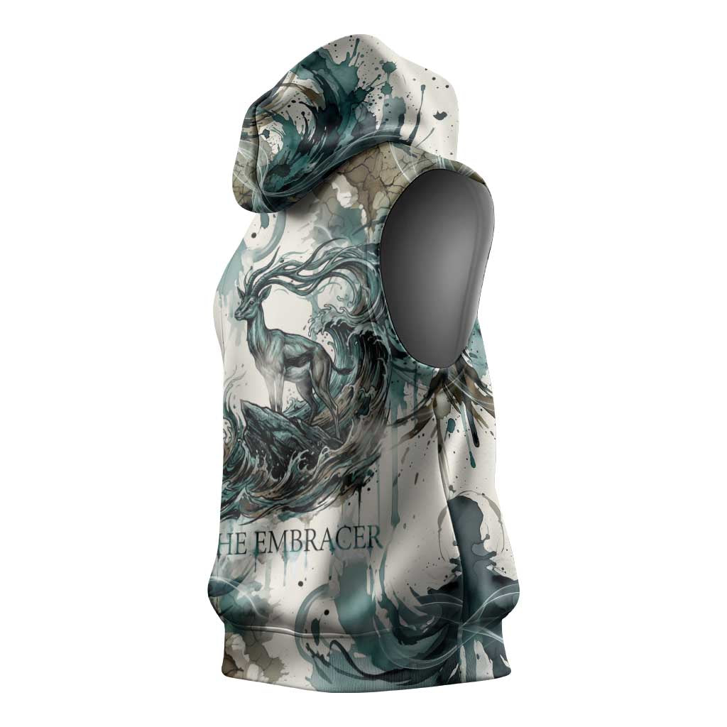 Anuket Egyptian Sleeveless Hoodie Goddess of the Nile Flowing Water Gazelle Spirit The Embracer