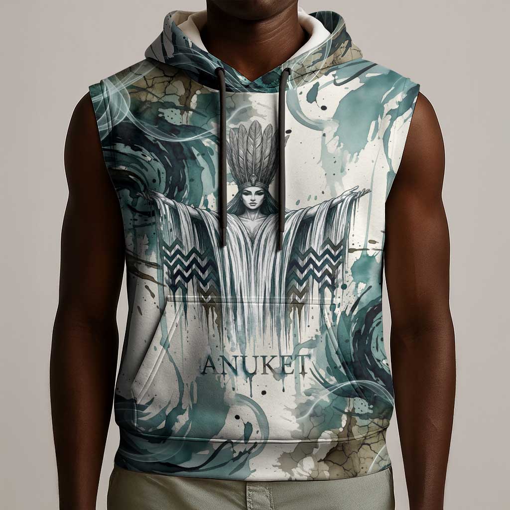 Anuket Egyptian Sleeveless Hoodie Goddess of the Nile Flowing Water Gazelle Spirit The Embracer