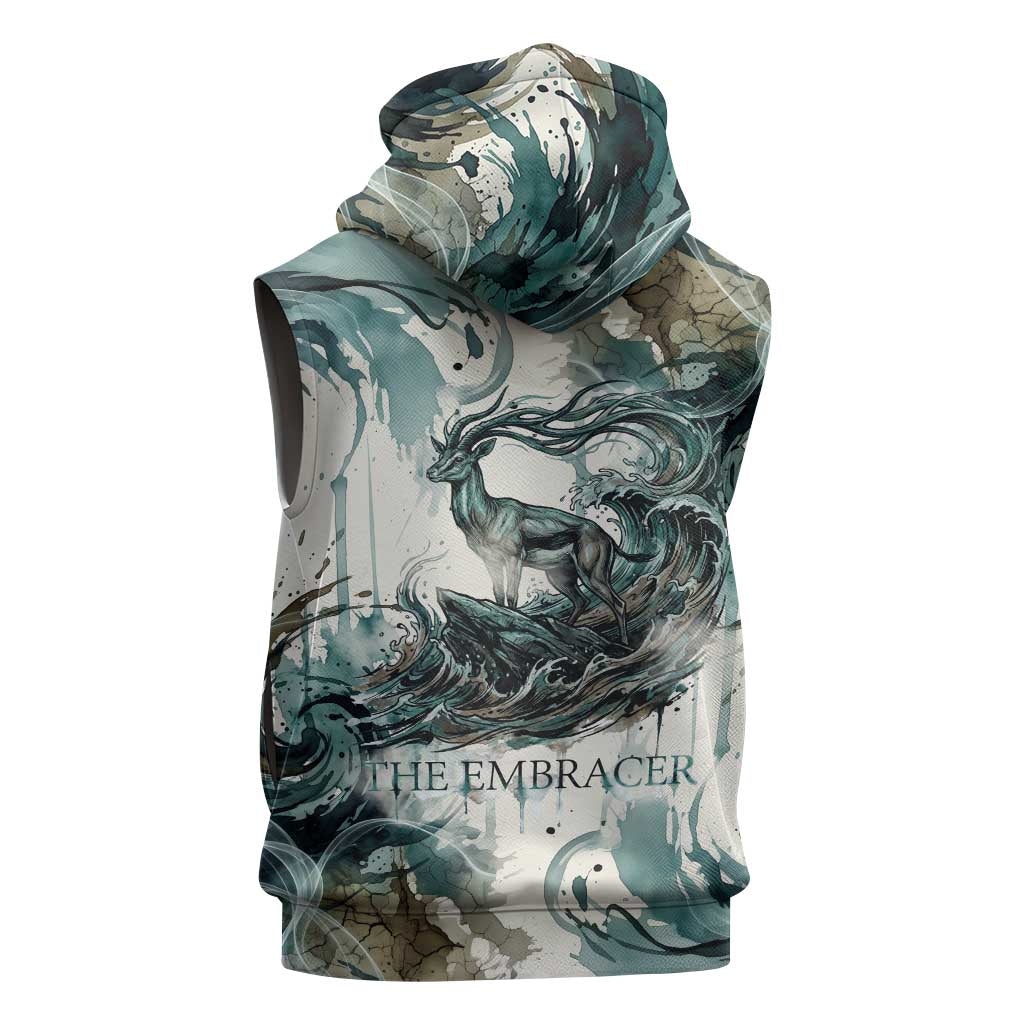 Anuket Egyptian Sleeveless Zip Hoodie Goddess of the Nile Flowing Water Gazelle Spirit The Embracer