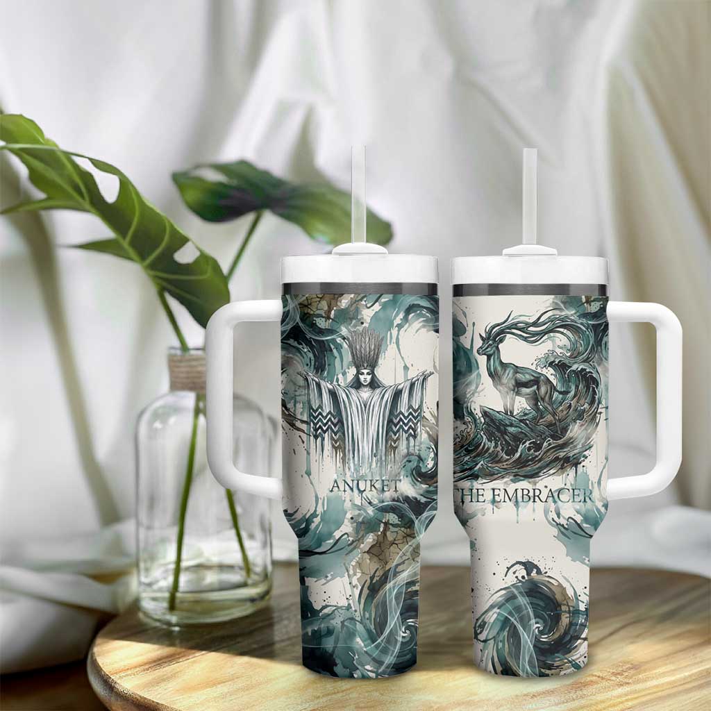 Anuket Egyptian Tumbler With Handle Goddess of the Nile Flowing Water Gazelle Spirit The Embracer