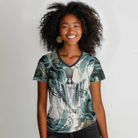 Anuket Egyptian Women V-Neck T-Shirt Goddess of the Nile Flowing Water Gazelle Spirit The Embracer