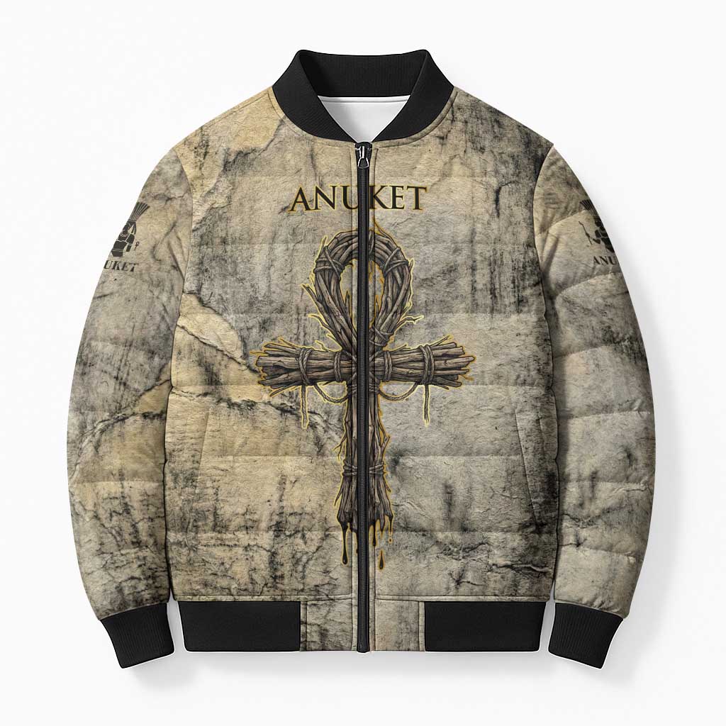 Anuket Bomber Puffer Jacket Egyptian Queen of the Cataracts Ankh Symbol
