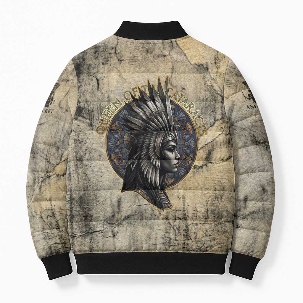 Anuket Bomber Puffer Jacket Egyptian Queen of the Cataracts Ankh Symbol