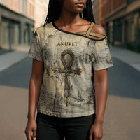 Anuket Cross Shoulder Shirt Egyptian Queen of the Cataracts Ankh Symbol