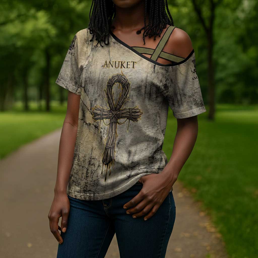 Anuket Cross Shoulder Shirt Egyptian Queen of the Cataracts Ankh Symbol