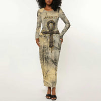 Anuket Long Sleeve Bodycon Dress Egyptian Queen of the Cataracts Ankh Symbol