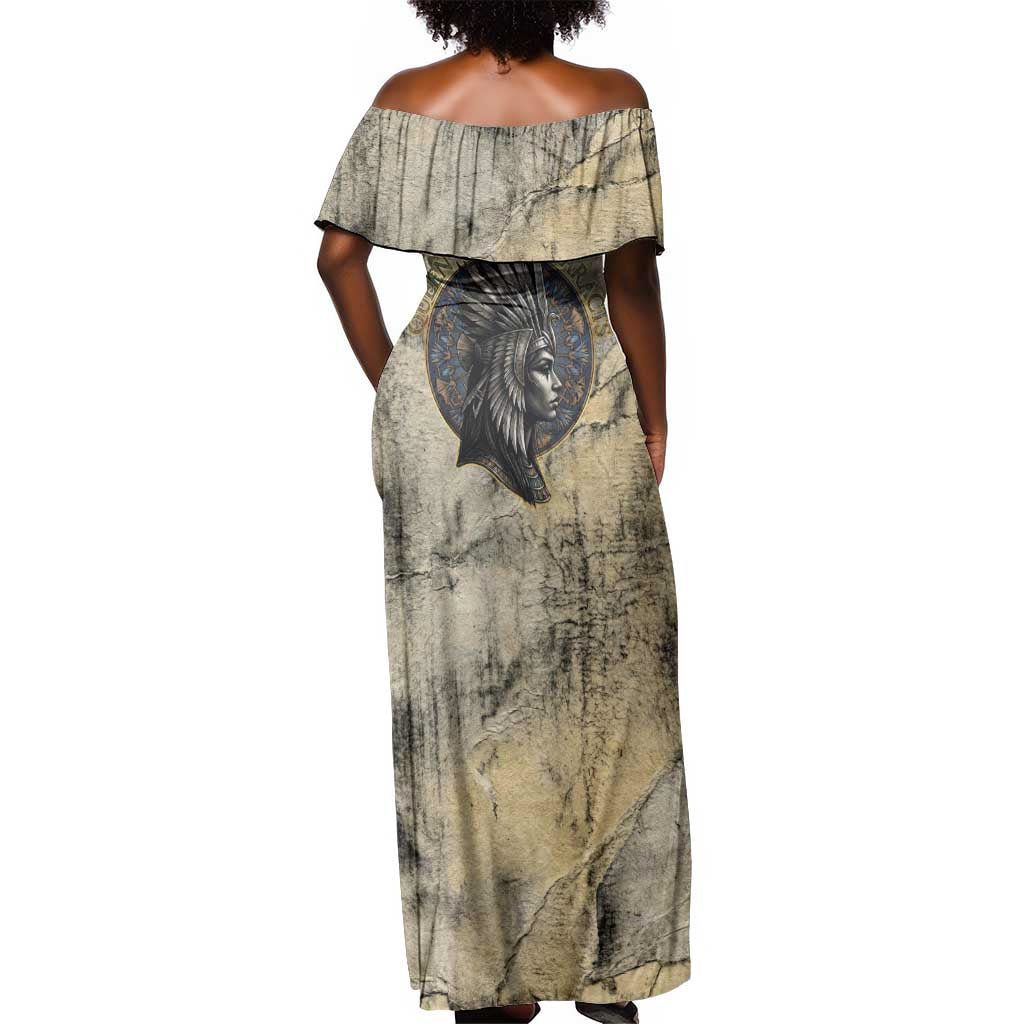 Anuket Off Shoulder Maxi Dress Egyptian Queen of the Cataracts Ankh Symbol