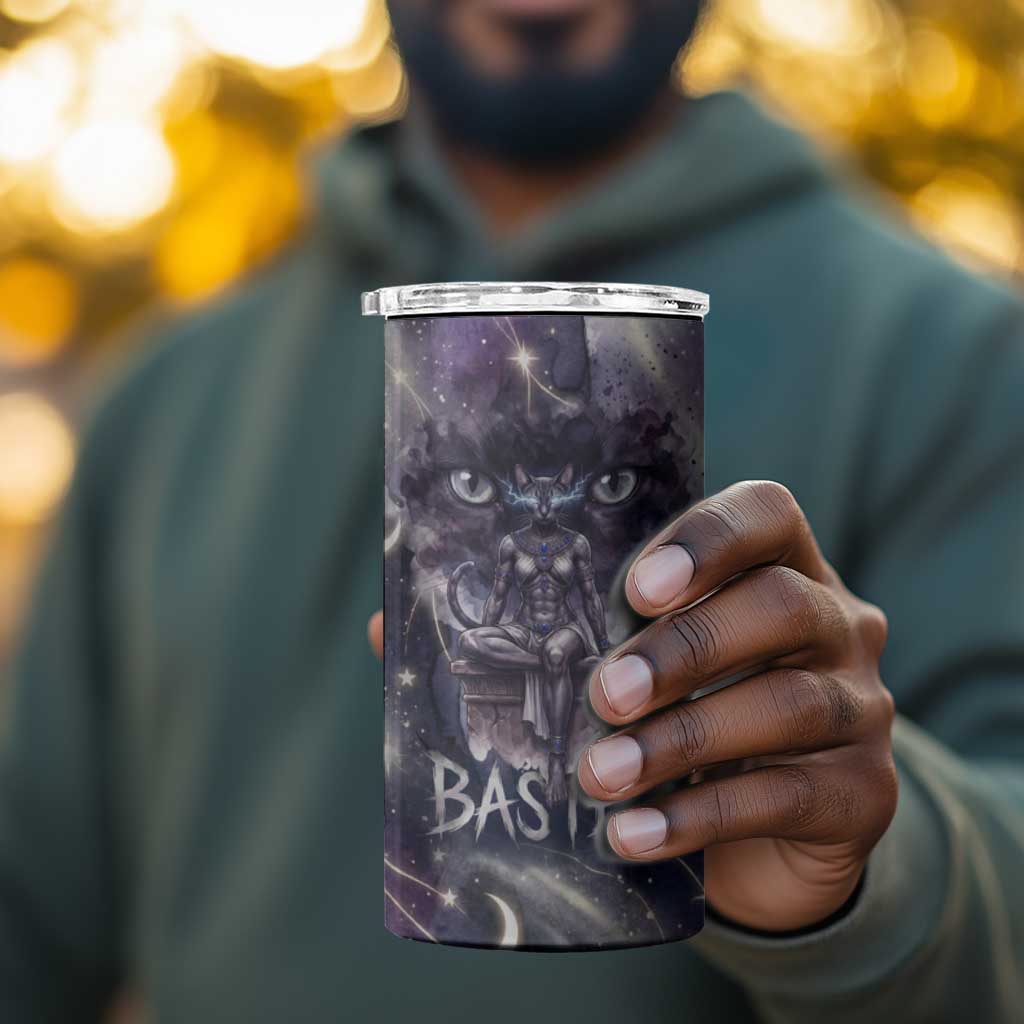 Bastet Egyptian 4 in 1 Can Cooler Tumbler Cat Goddess Cosmic Protector Moon Magic Night Sky