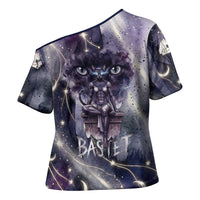 Bastet Egyptian Cross Shoulder Shirt Cat Goddess Cosmic Protector Moon Magic Night Sky