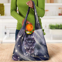 Bastet Egyptian Grocery Bag Cat Goddess Cosmic Protector Moon Magic Night Sky