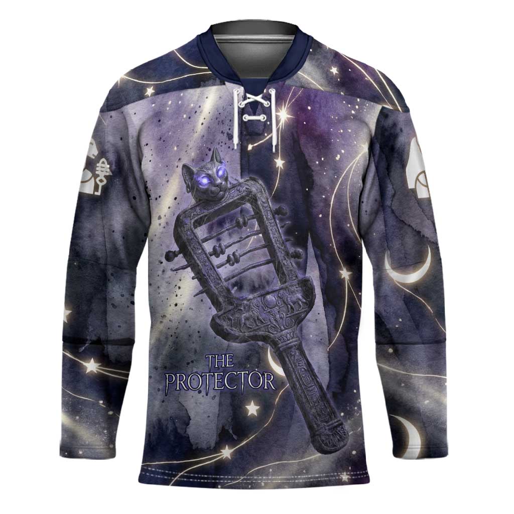 Bastet Egyptian Hockey Jersey Cat Goddess Cosmic Protector Moon Magic Night Sky